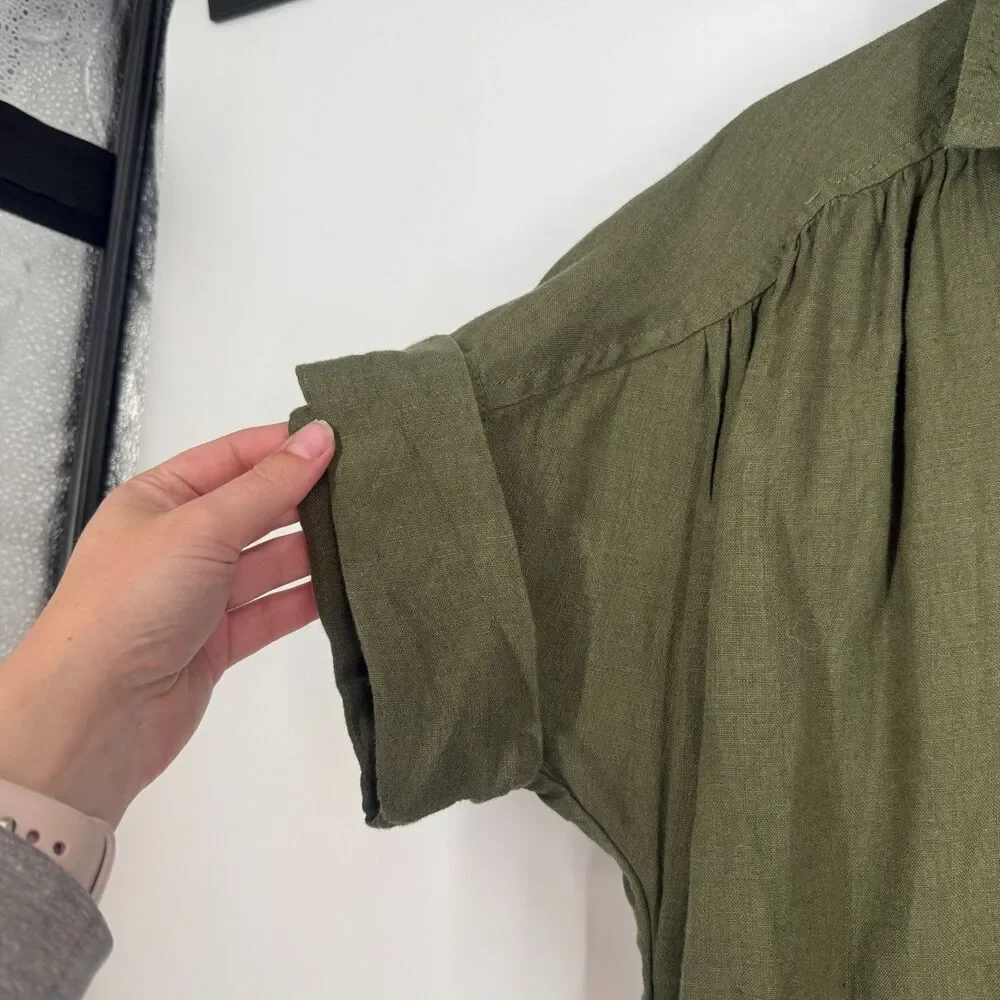 J.Crew Baird McNutt Shirt Dress Irish Linen Button Down Short Sleeve Green Sz S